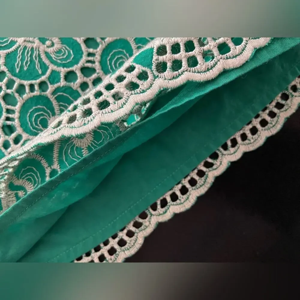 JCREW Green Embroidered Floral Mini Skirt sz 2